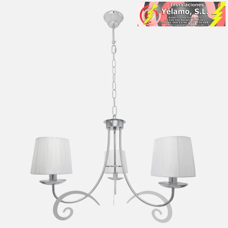 LÁMPARA LUXOR 3XE14 CROMO PANTALLA BLANCA REGX58X58 cm