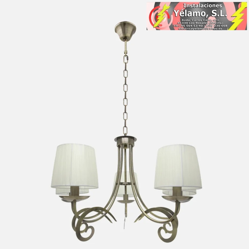 LÁMPARA LUXOR 5XE14 CUERO PANTALLA BEIS REGX61X61 cm