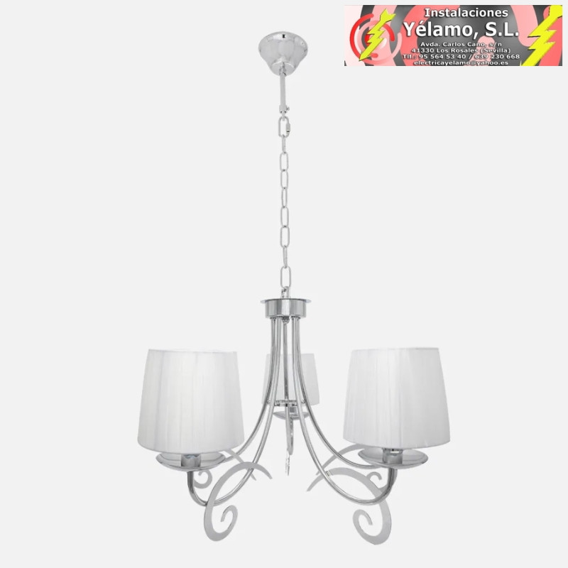 LÁMPARA LUXOR 5XE14 CROMO PANTALLA BLANCA REGX61X61 cm