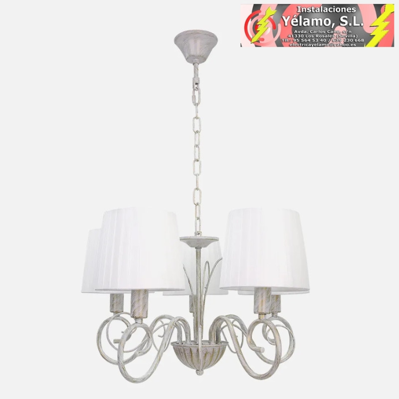 LÁMPARA AMSTERDAM 5XE14 BLANCO/ORO REGX45X45 cm