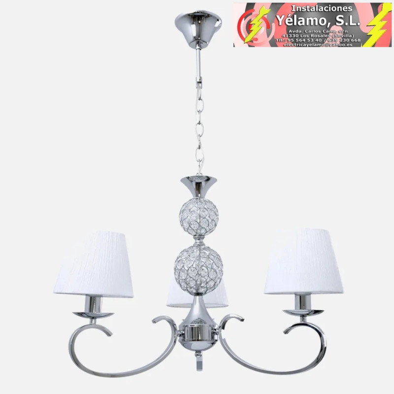 LÁMPARA ORDÓÑEZ 3XE14 CROMO PANTALLA BLANCA REGX60X60cm