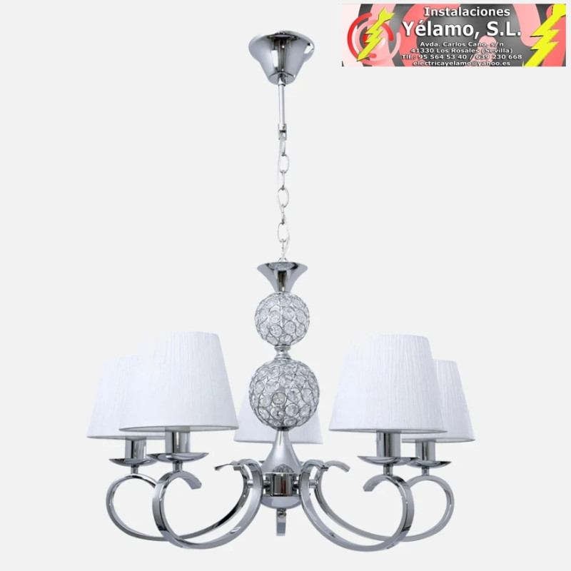 LÁMPARA ORDÓÑEZ 5XE14 CROMO PANTALLA BLANCA REGX60X60cm