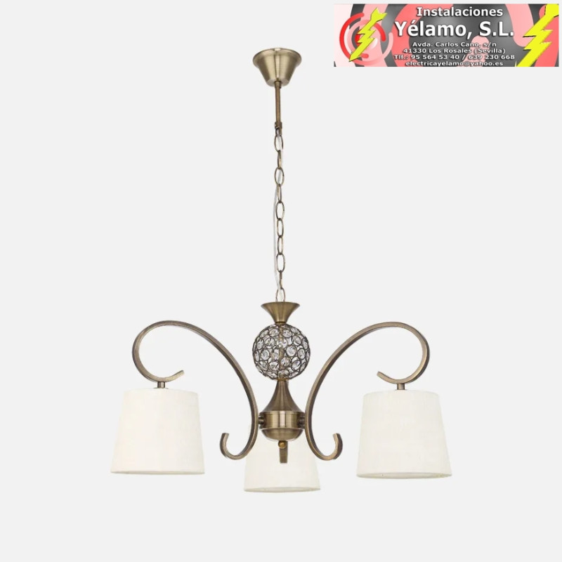 LÁMPARA BOGOTÁ 3XE14 CUERO PANTALLA BEIS REGX57X57cm