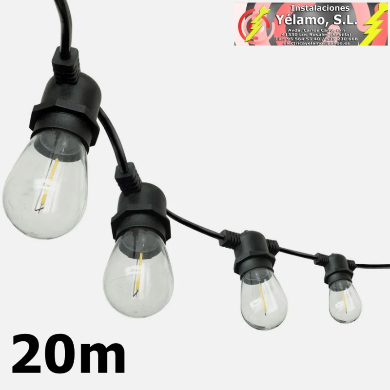 GUIRNALDA LUCES EXTERIOR VERBENA 20m 30xE27 LED 30W 4000K BOMBILLAS REEMPLAZABLES E INTERCONECTABLE IP44