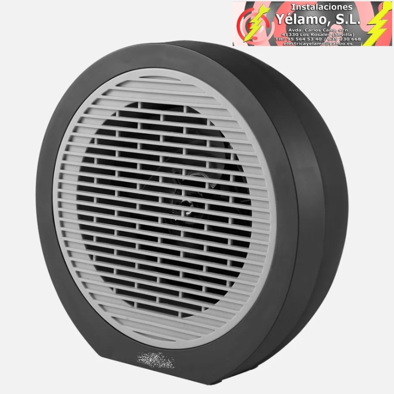 TERMOVENTILADOR ELÉCTRICO BRINDISI 2000W NEGRO/GRIS TERMOST.REG. 2 POTENCIAS 3 FUNCIONES SIST. SEGURIDAD 25x25x16,8cm