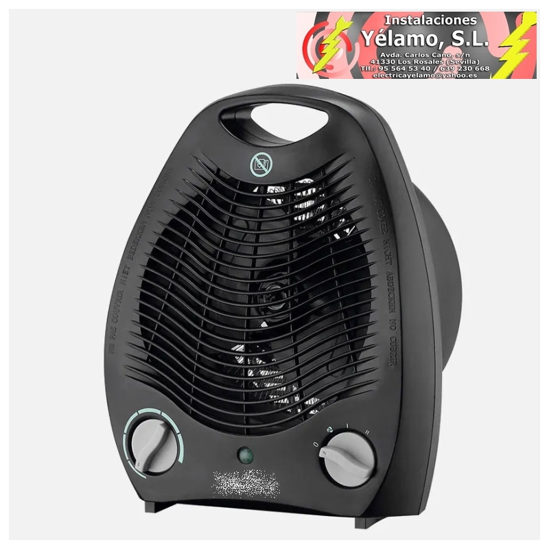TERMOVENTILADOR ELÉCTRICO CANDIL 2000W NEGRO TERMOSTATO REG. 2 POTENCIAS 3 FUNCIONES, SIST.SEGURIDAD 29,5x21,9x13,1cm
