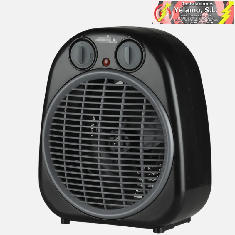 TERMOVENTILADOR FOGATA 2000W NEGRO/GRIS 2POTENCIAS 3FUNCIONES TERMOSTATO REG.SEGURO, ANTIVUELCO 24x20x13cm