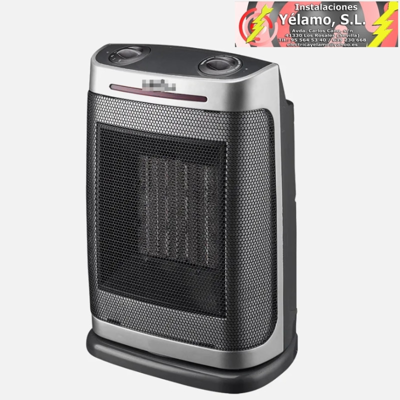 TERMOVENTILADOR CERÁMICO PTC FOGÓN 1500W PLATA 2POTENCIAS 3FUNCIONES TERMOST.REGU.SEGURIDAD, ANTIVUELVO 29x19x14,5cm