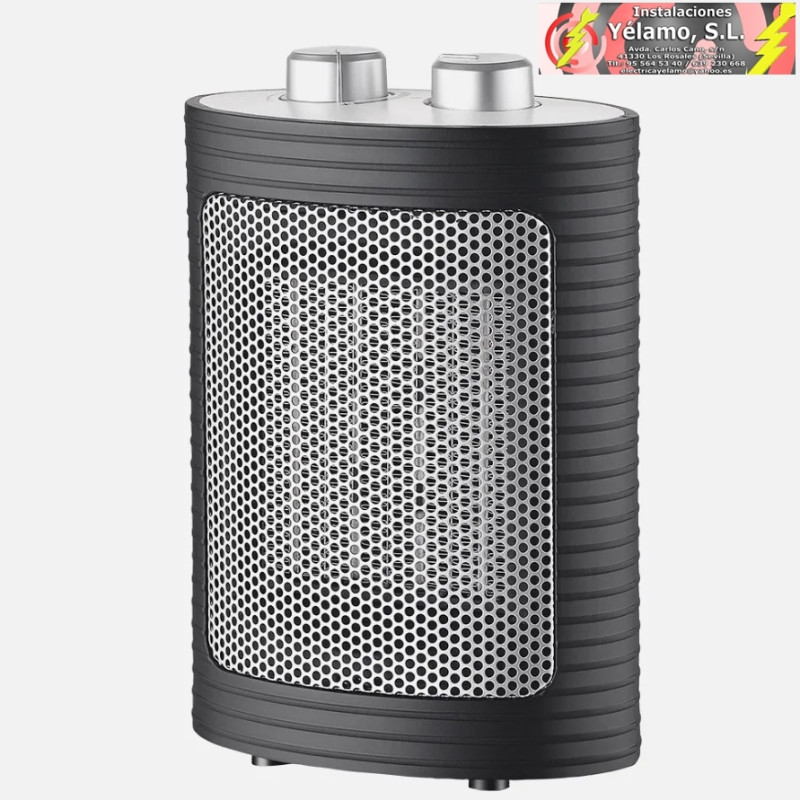 TERMOVENTILADOR CERÁMICO 1500W NEGRO/PLATA 3FUNCIONES 2POTENCIAS TERMOST.REG.ANTIVUELCO 22x15x9cm