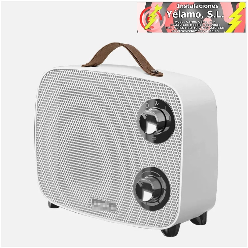 TERMOVENTILADOR CERÁMICO PTC CÓRCEGA 1500W BLANCO/CROMO 2POTENCIAS 3FUNCIONES CORTE TÉRMICO SEG.ANTIVUELCO 21x23x13,6cm
