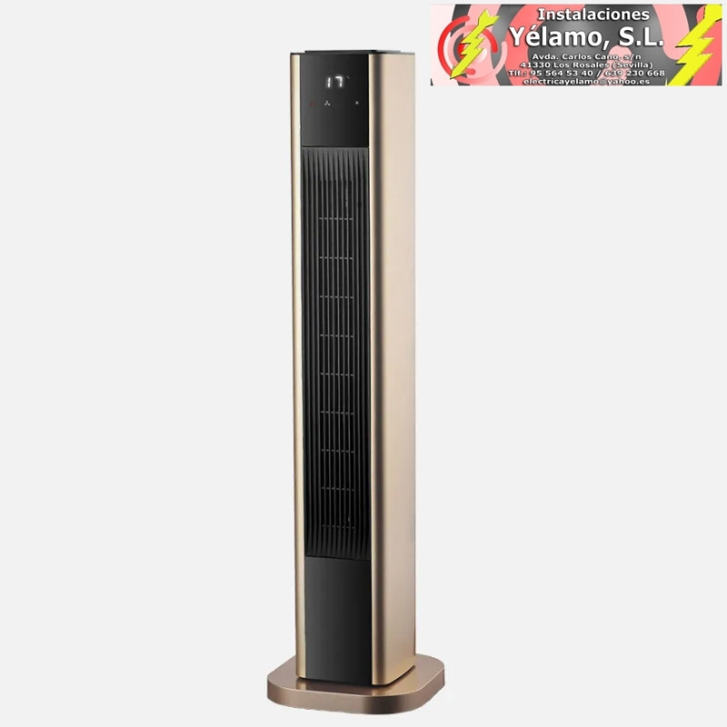 TERMOVENTILADOR CERÁMICO VERTICAL 2000W ORO OSCILANT. 2POTENCIAS 3FUNCIONES 86x22x22cm C.REMOTO TERMOST.REG. TEMPORIZADOR