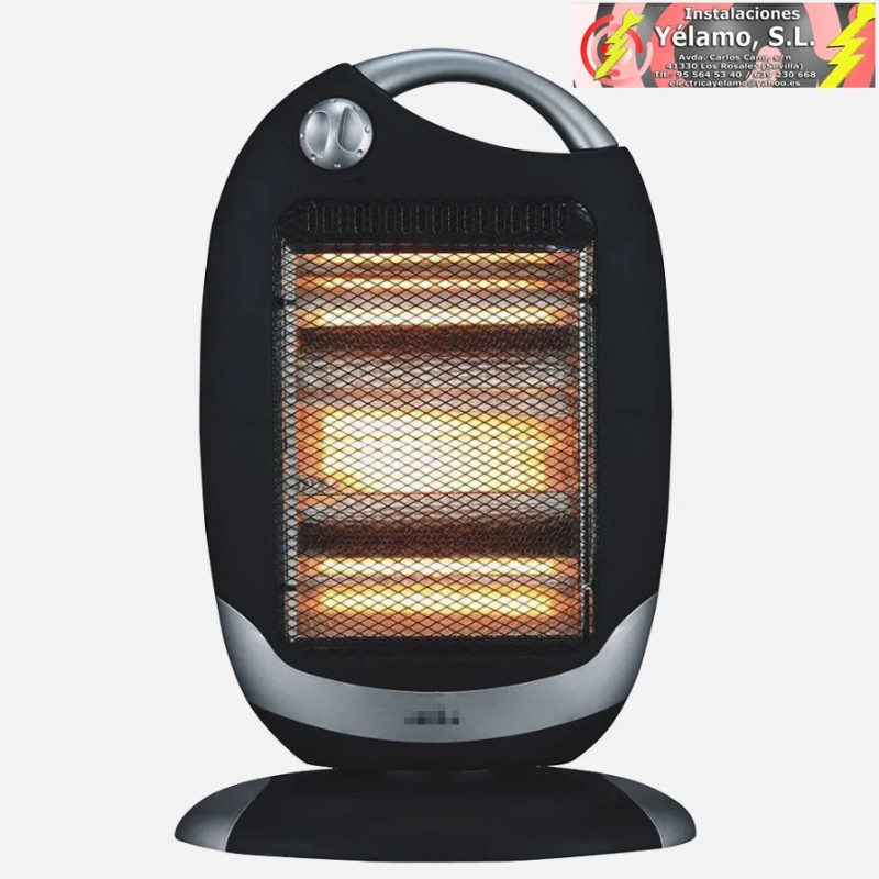 ESTUFA ELECT.CANDENTE 1200W NEGRO/PLATA 3POTENCIAS OSCILANTE 3ELEMENTOS, ASA Y ANTIVUELCO 52x33x25cm