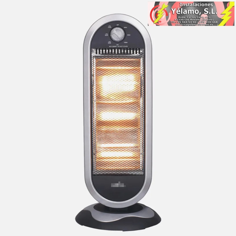 ESTUFA ELECT.CANDENTE 1200W NEGRO/PLATA 3POTENCIAS OSCILANTE 3ELEMENTOS ASA Y ANTIVUELCO 70x30x30cm