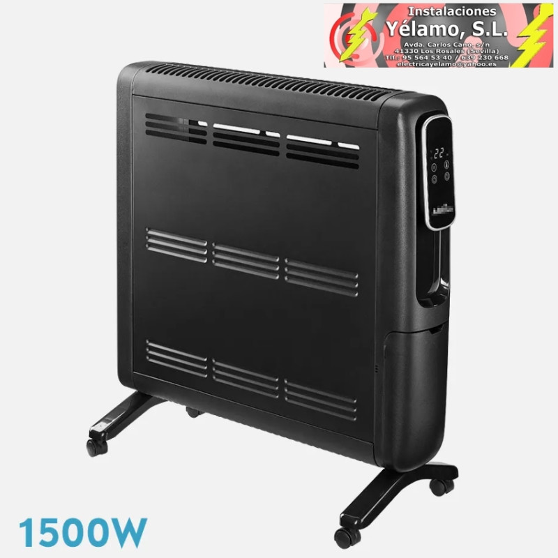 EMISOR TÉRMICO ALUMINIO ALPINO 1500W NEGRO 2POTENCIAS DISPLAY C/REMOTO, ANTIVUELCO, TEMP.REG. 61,8x51x25,5cm
