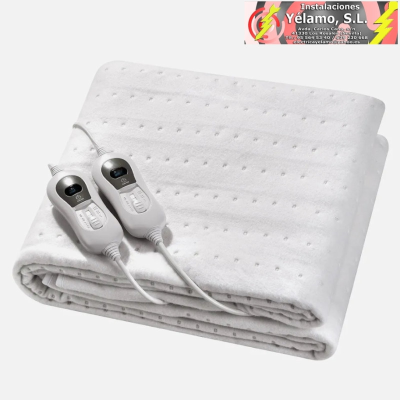 CALIENTACAMAS ELÉCTRICO BIENESTAR DUO BLANCO 60/120W 160x140cm, 3 NIVELES, 2 CONTROLES INDEPENDIENTES, AUTOAPAGADO, LAVABLE