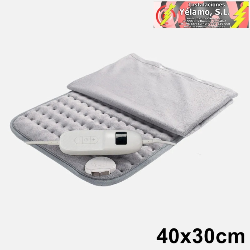 ALMOHADILLA ELÉCTRICA VELLÓN GRIS 100W 40x30cm CON CUBIERTA, 9NIVELES, APAGADO AUTOMÁTICO Y LAVABLE