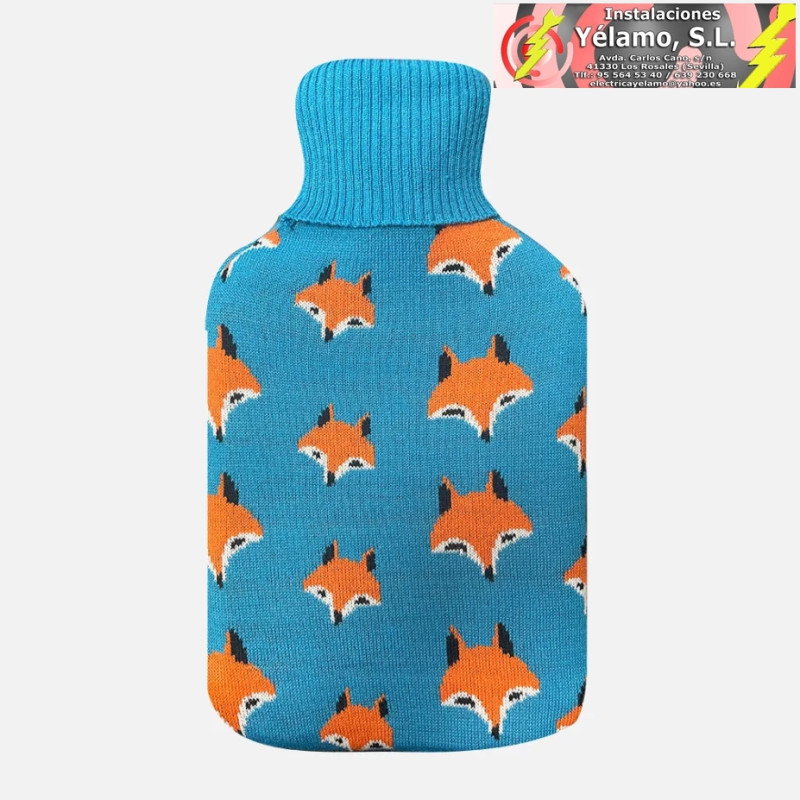 BOLSA AGUA CALIENTE MIMO 1,7L FORRO AZUL ZORROS 20x32x4cm FLEXIBLE Y AGRADABLE AL TACTO