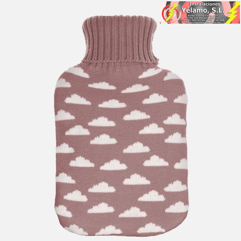 BOLSA AGUA CALIENTE MIMO 1,7L FORRO ROSA NUBES 20x32x4cm FLEXIBLE Y AGRADABLE AL TACTO