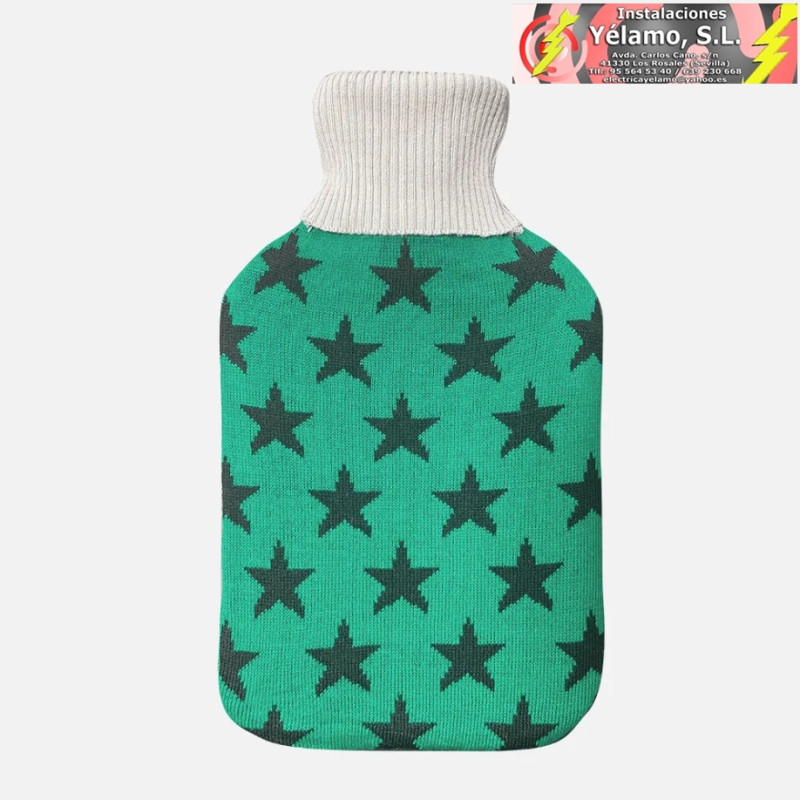 BOLSA AGUA CALIENTE MIMO 1,7L FORRO VERDE ESTRELLAS 20x32x4cm FLEXIBLE Y AGRADABLE AL TACTO