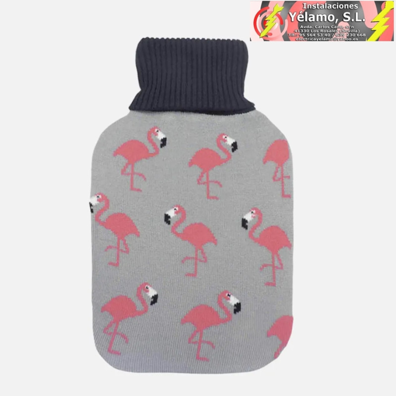 BOLSA AGUA CALIENTE MIMO 1,7L FORRO GRIS FLAMENCOS 20x32x4cm FLEXIBLE AGRADABLE AL TACTO