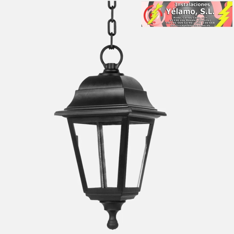 COLGANTE EXTERIOR ALBAHACA 1xE27 NEGRO IP44 POLICARBONATO REGx15x15cm