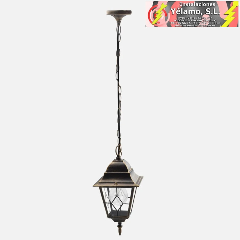 COLGANTE EXTERIOR ALUMINIO BOOTES 1xE27 NEGRO/ORO REGx18,5x18,5cm IP44