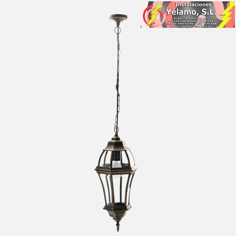 COLGANTE EXTERIOR ALUMINIO BECRUX 1xE27 NEGRO/ORO REGx24x24cm IP44