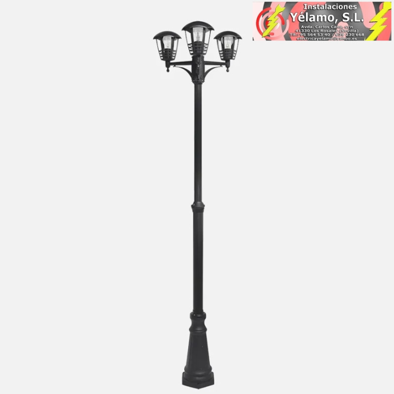 FAROLA EXTERIOR ALUMINIO ALNILAN 3xE27 NEGRO IP44 220x55x55cm