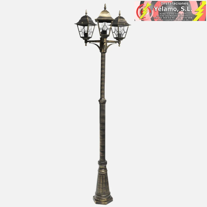 FAROLA EXTERIOR ALUMINIO BOOTES 3xE27 NEGRO/ORO IP44 228x62x62cm