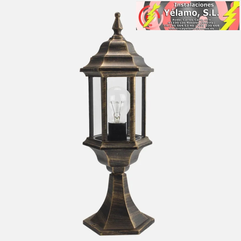 SOBREMURO EXTERIOR ALUMINIO POLLUX 1xE27 NEGRO/ORO 48,5x17x17cm IP44