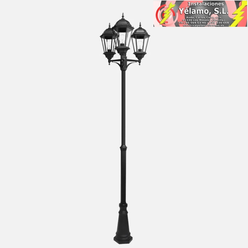FAROLA EXTERIOR ALUMINIO REGULUS 3xE27 NEGRO 230x60x60cm REGULABLE EN ALTURA IP44