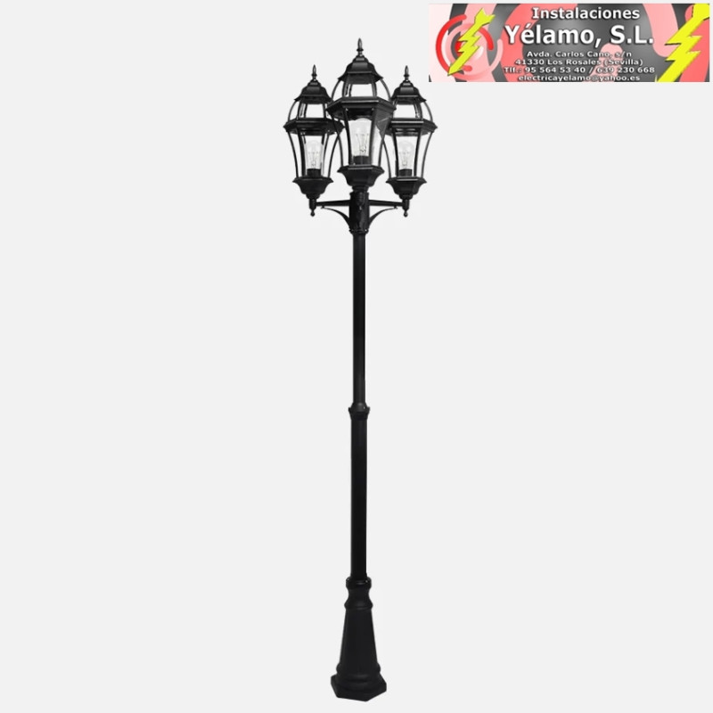 FAROLA EXTERIOR ALUMINIO BECRUX 3xE27 NEGRO IP44 234x60x60cm REGULABLE EN ALTURA IP44