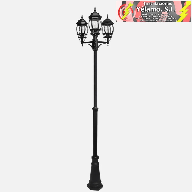 FAROLA EXTERIOR ALUMINIO CAELUM 3xE27 NEGRO IP45 228x55x55cm