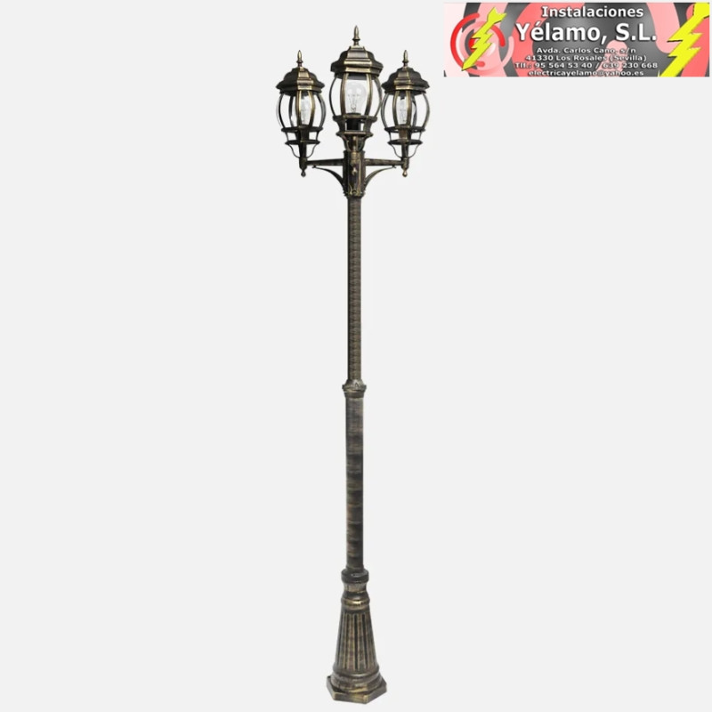 FAROLA EXTERIOR ALUMINIO CAELUM 3xE27 NEGRO/ORO IP45 228x55x55cm