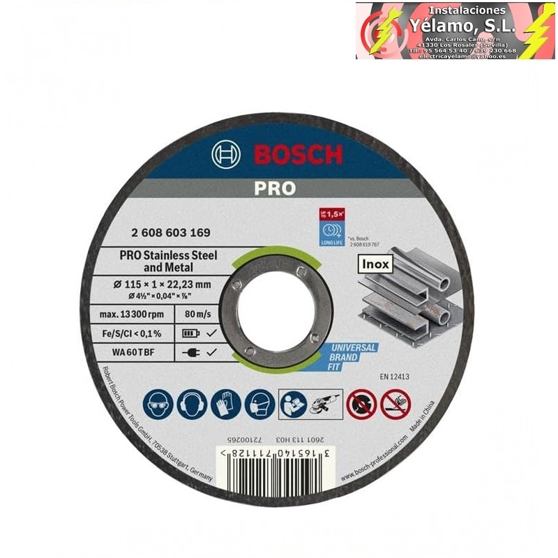 DISCO DE CORTE BOSCH INOXIDABLE Ø115mm (1 unidad)