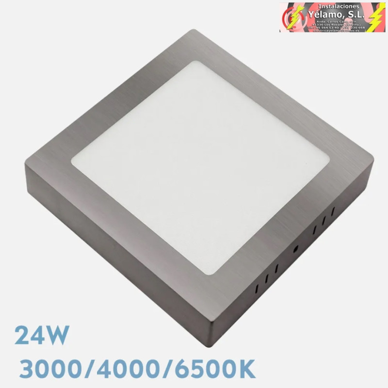 DOWNLIGHT LED 24W CUADRADO SUPERFICIE NIQUEL 3000K 4000K 6500K
