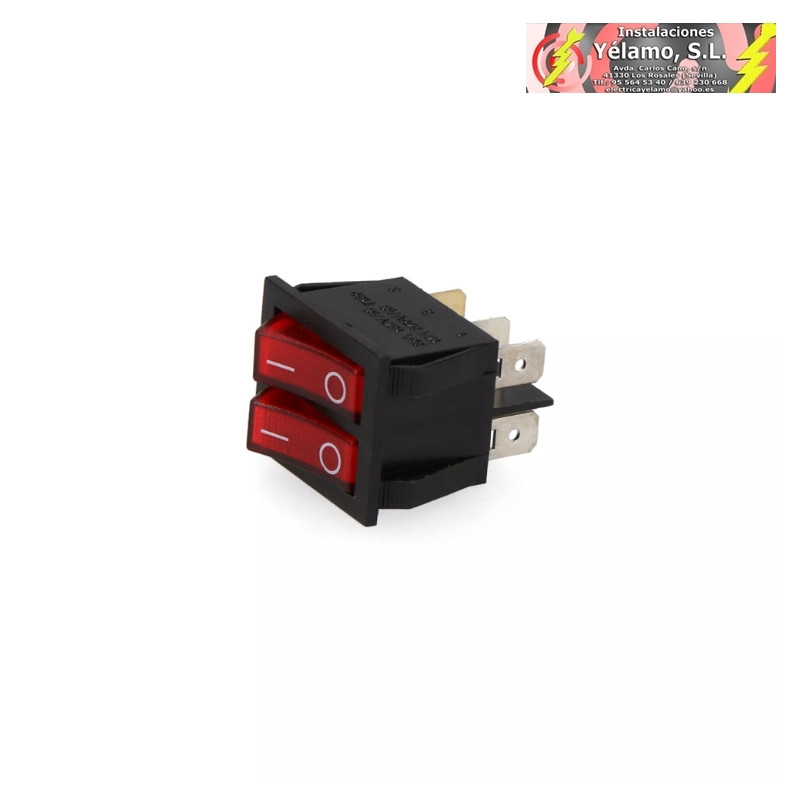 INTERRUPTOR TECLA DOBLE LUMINOSO EMPOTRADO ON/OFF (6 PATILLAS)